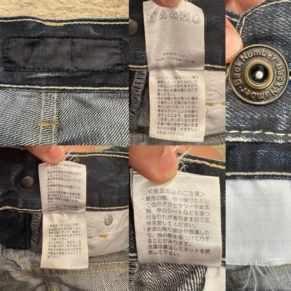 Y2K Back Number Japanese Denim Buckle Back Capri Jeans Gyaru Dark Wash Grunge - Picture 7 of 7